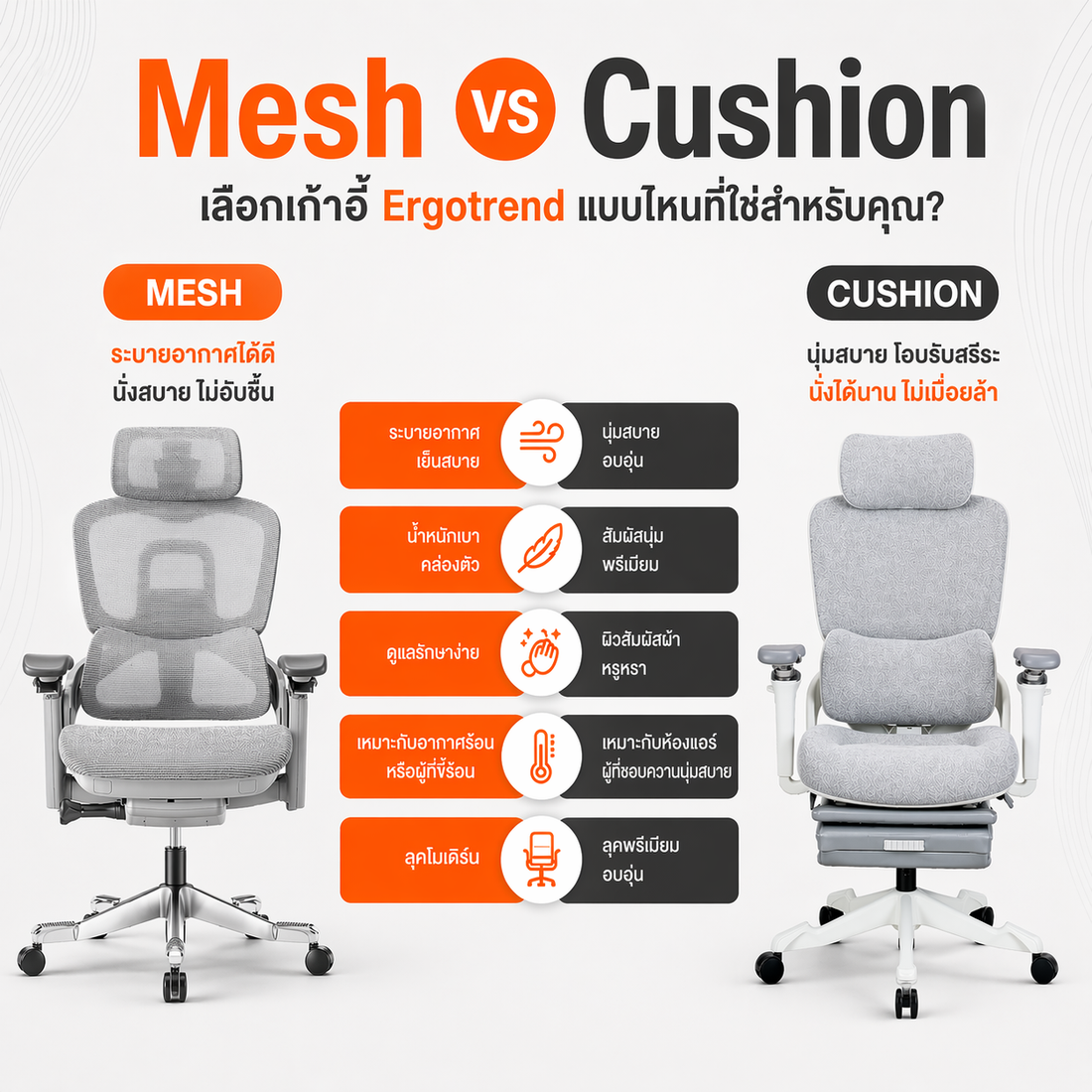 Mesh vs Cushion เลือกเก้าอี้ Ergotrend แบบไหนที่ใช่สำหรับคุณ?